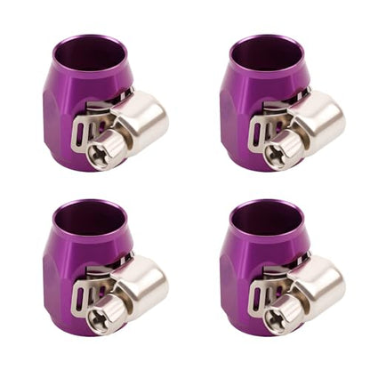 Aluminum Hose End Finisher Clamp, Universal Fit, Red Chrome Finish, 4pcs Set for Stainless Steel and Rubber Hoses, Model (Purple, 4AN) - color: Purple, size: 4AN