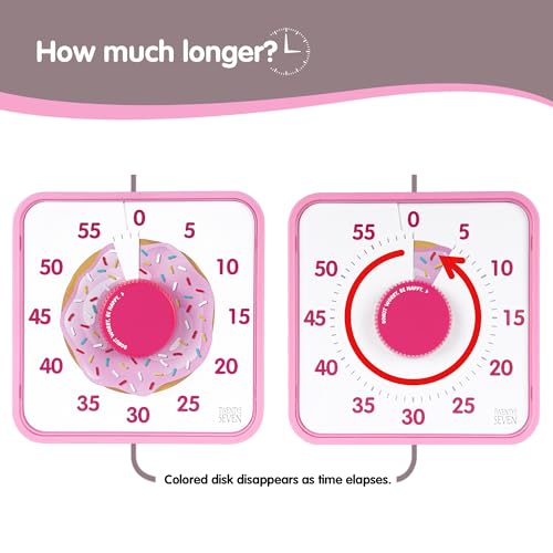 TWENTY5 SEVEN 7.5-Inch Visual Timer, Battery-Free 60-Minute Countdown Clock - color: Pink Donut