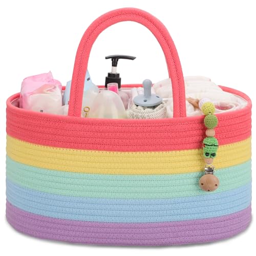 COMSE Baby Diaper Caddy Organizer with Handles, Cotton Rope, Rainbow - color: Rainbow, size: Regular