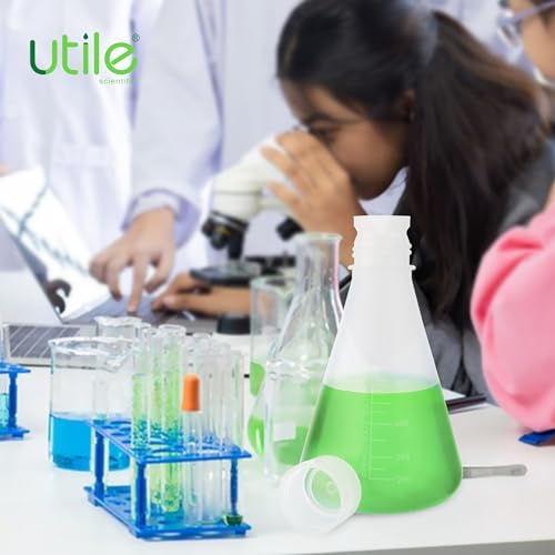 Utile Plastic Erlenmeyer Flask Set with Screw Caps，2pcs of Vol.1000ml Scientific Conical Flask Laboratory Flask, with Molded Graduations, 4023.0681.2 - size: 2 pcs of 1000ml