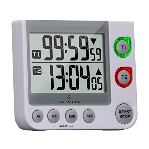 MARATHON Dual Digital Timer, 100-Hour Count Up/Down, Large Display, White - color: Double Timer White