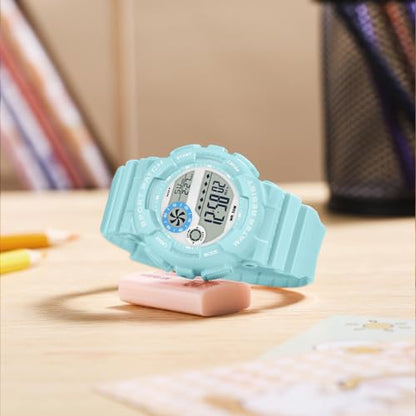 findtime Digital Watch Womens Sport Waterproof White Wrist Watches for Women with Alarm Stopwatch Hourly Chime LED Display 12H/24H Calendar - color: Blue
