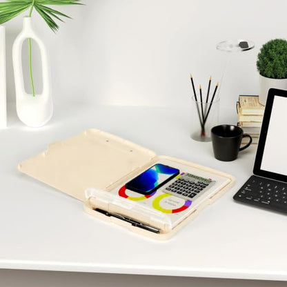 Piasoenc Clipboard with Storage,8.5 x 11 Clip Board with Pen Holder,Apricot - color: Apricot