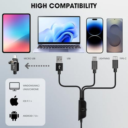 1080P USB Digital Microscope with Metal Stand, 50X-1000X Handheld Microscope Camera with 8 LED Lights Compatible with iPhone/Android/Windows/Mac - color: Black