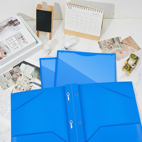Henoyso 48 Pcs Plastic Folder with Clear Front Pocket and 3 Prongs Heavy Duty Plastic Folders with Card Slot Pocket Folders with Prongs for School Office Home(Blue) - color: Blue