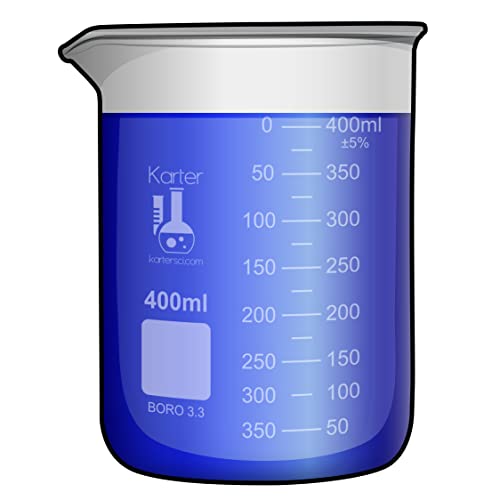 400ml Beaker, Low Form Griffin, Borosilicate 3.3 Glass, Double Scale, Graduated, Karter Scientific 232S4 (Single) - size: 400ml, style: Pack of 1
