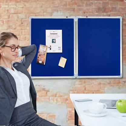 Mooliwe 72"x24" Tri-fold Fabric Board Whiteboard Combo, Foldable Combination Magnetic Dry Erase Board & Bulletin Whiteboard with Aluminum Frame Wall Mounted for Home, Office and School(Blue) - color: Blue