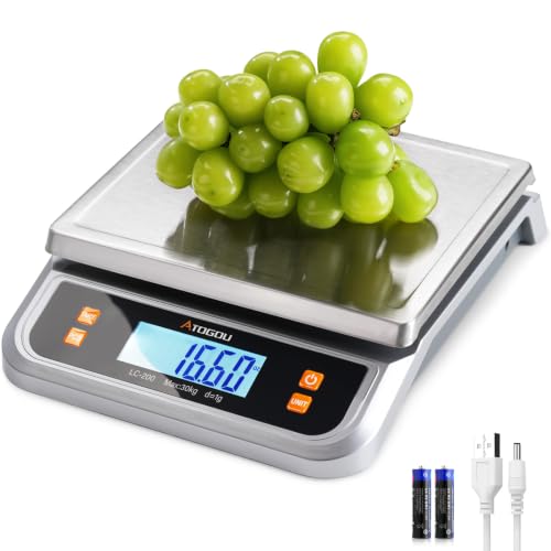 Atogou 66lb Food Scale, Commercial Kitchen Scale Plug-in Usable - size: Silver 66 lb (30 kg)