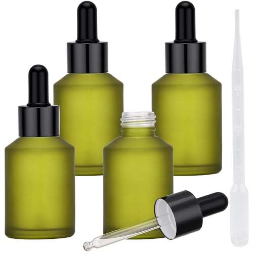 Segbeauty 2oz Small Frosted Glass Dropper Bottle, 2 Pack 60ml Green Travel Glass Eye Dropper Bottles for Essential Oils Bottles Empty, Mini Liquid Travel Containers Refillable with Transfer Tool - color: Green, style: 4pcs 2oz