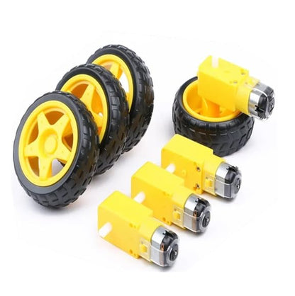 4PCS DC Electric Motor + Plastic TT Motor Tire Wheel Dual Shaft Gear Motor TT Gearbox Engine for Arduino Smart Car DC 3V-6V 1:120 Gear Motor W/Wheel Hobby TT Homotaxial for Robot Car DIY