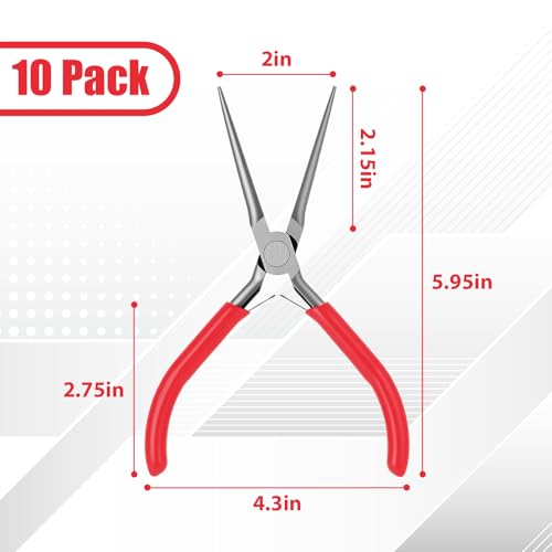 10 Pcs Mini Needle Nose Plier Bulk Jewelry 6 '', Red - color: Red