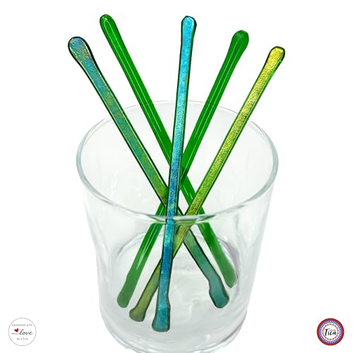 studioTica Handmade Glass Swizzle Sticks: Shamrock Fire, Set of 5 - color: Shamrock Fire