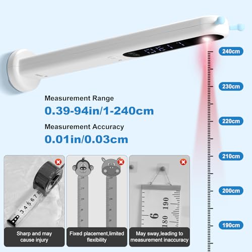 Portable Height Measurement Tool for Kids and Adults with 3-Second Quick Measurement(240cm/94.5in), Handheld Cordless Infrared Height Measurement for Wall with Two Measurement Units(Feet/M)