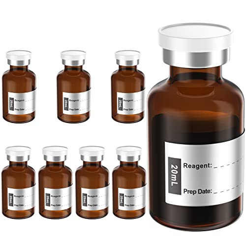 Biomed Solutions Empty Sterile Vial Sealed with Butyl Rubber Stopper and Flip Top Closure,Type 1 Borosilicate Glass Tubing,Individually Packed (20mL 8Pcs (Amber)) - size: 20mL 8Pcs (Amber)