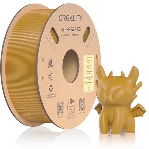 Official CREALITY Hyper PLA Filament 1.75mm, High Speed PLA 30-600mm/s Rapid 3D Printer Filament, Dimensional Accuracy +/-0.02mm,Stronger Toughness, Fit Most FDM 3D Printers, 1KG(2.2lbs) Spool Gold - color: Gold