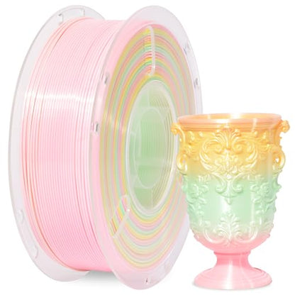 RAMBERY 3D Printer Filament 1KG Silk Rainbow PLA Filament Fast Color Change Toughness Upgraded 3D Printing Filament, 1.75mm 1kg(2.2lb), Pink Yellow Green - color: Silk Rainbow Quava, size: 1KG
