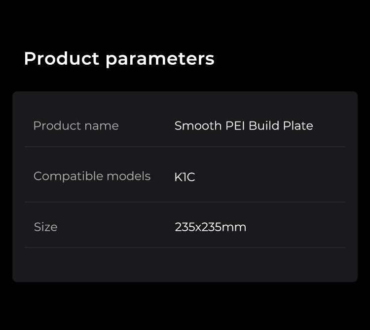 Creality K1C Smooth PEI Build Plate Printing Platform Board High-Strength PEI Plate Build Surface for Creality K1C 3D Printer 235x235mm - style: K1C Smooth PEI Build Plate