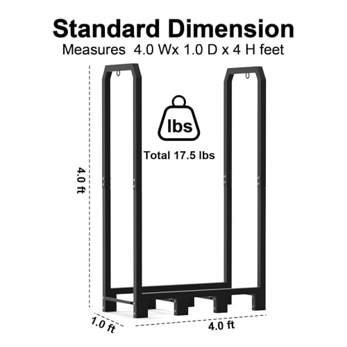 4Ft Firewood Rack Holder for Fireplace, Indoor & Outdoor Thickened Metal Firewood Storage Rack, Rust-Resistant, Sturdy, Space-Saving, Easy Assembly. - size: 4Ft