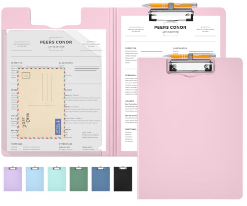 Sooez Foldable Clipboard Folder, A4 Folding Clip Board with Pen Loop - color: Pink