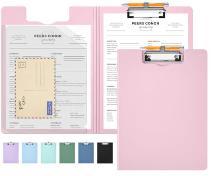 Sooez Foldable Clipboard Folder, A4 Folding Clip Board with Pen Loop - color: Pink