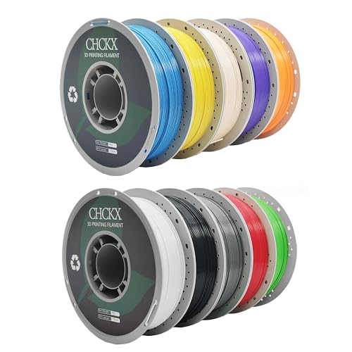 PETG 3D Printer Filament Bundle, 10Rolls,Dimensional Accuracy +/- 0.03 mm, 1kg Spool(2.2lbs), 1.75 mm Fit for Most 3D Printers,Black+White+Gray+Red+Green+Blue+Yellow+ Skin+Purple+Orange - color: 10*1kg (Black+white+grey+red+blue+yellow+skin+purple+orange)