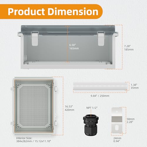 Joinfworld Electrical Box Weatherproof Plastic Junction Box 15.7x11.8x7.1 Outdoor WiFi Nema 4 Enclosure Clear Cover for Electric Connection Exterior Project - size: 15.7 x 11.8 x 7.1 inches