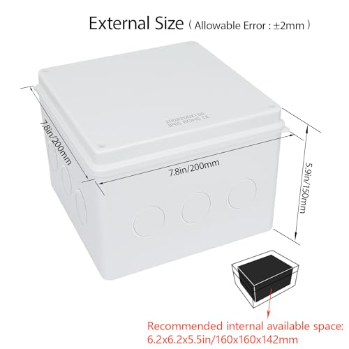 LeMotech Junction Box, Electrical Box IP65 Water Resistant Dustproof ABS Plastic Project Enclosure for Electronics White, External Size 7.8 x 7.8 x 5.9 inch - size: 7.8"x7.8"x5.9"