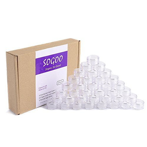 60 PCs 5 Gram Empty Plastic Cosmetic Samples Container and Labels for Make Up, Eye Shadow, Nails, Powder, Gems, Beads, Jewelry, Cream Small Clear Pot Jars with Lid - size: 60PC