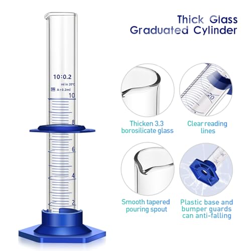 Thick Glass Graduated Cylinder Measuring Liquid Lab Cylinders with Anti-Falling Plastic Base and Bumper Guards (Glass, 10ML) - size: 10ML