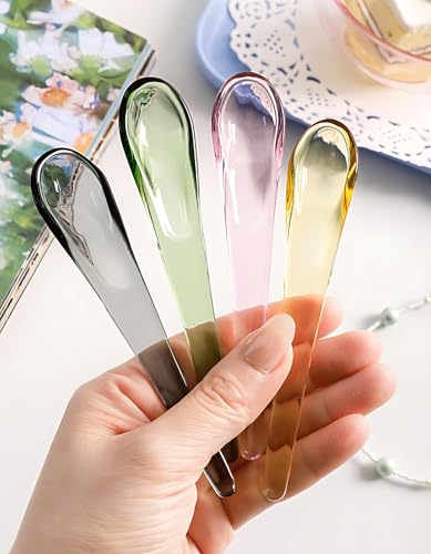 Glass Stirring Spoons 4.8 Inch Clear Crystal Coffee Cocktail Mixing Teaspoons Salt Sugar Spice Ice Cream Yogurt Jam Dessert Scoop Swizzle Stick Stirrer for Bar Cafe Party (Yellow) - color: Yellow