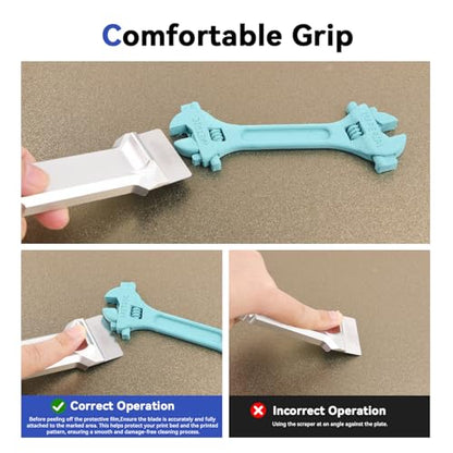 3D Printer Scraper Tool,Upgrade All Metal 3D Print Spatula for Model Removal,with 3pcs Blade Compatible with Bambu Lab Build Plate Cooktop Scraper X1,P1 Series,SK5 Steel 3D Printings Shovel