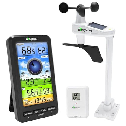 Urageuxy Wireless WiFi Weather Station Anemometer with Solar Wind Speed/Direction, and Indoor Outdoor Thermometer and Hygrometer - style: Weather Station(WiFi)