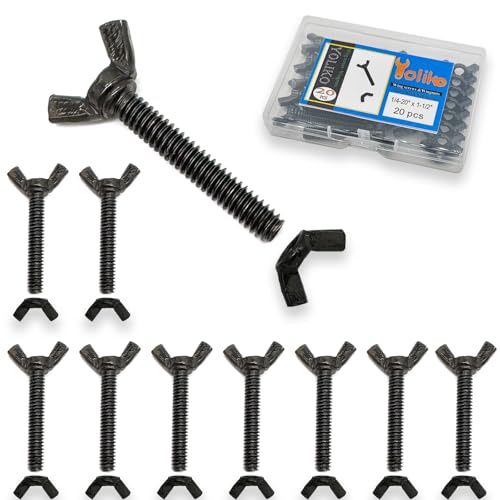 20 Pcs Black Zinc Coated 1/4"-20 x1-1/2 Wing Screw Bolts and Wing Nuts Kit Hand Twist Tighten Wing Head Butterfly Screws and Nut Fasteners Assorted Kit - size: Black 10pcs 1/4"-20x1-1/2" WingScrew&10pcs WingNut