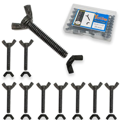 20 Pcs Black Zinc Coated 1/4"-20 x1-1/2 Wing Screw Bolts and Wing Nuts Kit Hand Twist Tighten Wing Head Butterfly Screws and Nut Fasteners Assorted Kit - size: Black 10pcs 1/4"-20x1-1/2" WingScrew&10pcs WingNut