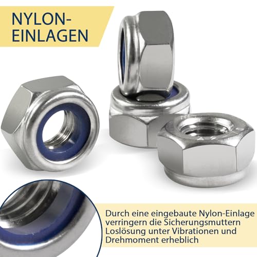 M8-1.25 Lock Nut, 90Pcs Stainless Steel Nylock Insert Locking Nut - size: M8-1.25, 90 Pack