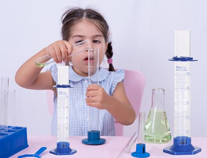 2Pcs 50ml Graduated Cylinder, Thick Glass Measuring Cylinder, with Anti-Falling Plastic Base and Bumper Guards, for Science Laboratory Measuring Liquid, Bring 2 Brushes and droppers - size: 50ml