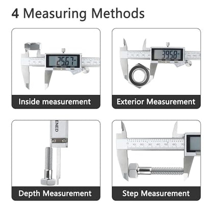 Digital Caliper Measuring Tool, IP54 Waterproof Stainless Steel Vernier Caliper Digital Micrometer with Large LCD Screen, Easy Switch from Inch Metric, 6 Inch Caliper Tool for DIY/Household