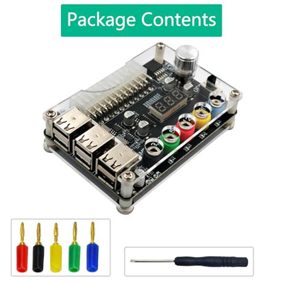 HLT ATX Power Supply Breakout Board with Adjustable Voltage Knob and 6- Port USB 2.0,and QC 2.0/QC 3.0, 3A Maximum Output,