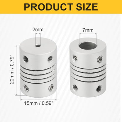 uxcell 4Pcs Flexible Couplings 2mm to 7mm Aluminum Alloy Joint Connector - size: 2mm to 7mm, style: D15 x L20mm