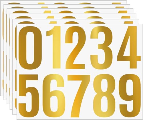 4 Inch House Number Stickers Metallic Vinyl Decals – 6 Sheets Waterproof Self Adhesive 0-9 Numbers for Luxury Mailbox, Apartment Door, Storefront Window, Wedding Decor (Gold) - color: Gold