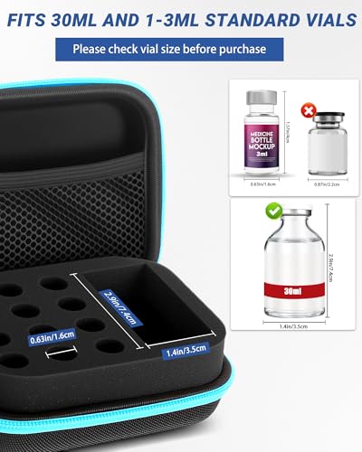 13 Slots Dual-Size 30ml and 3ml Peptide Case, BAC Water Vial Holder, Peptide Case for Fridge and Travel, Fits Standard Vials (Case Only) - size: 13 Slots Dual-Size