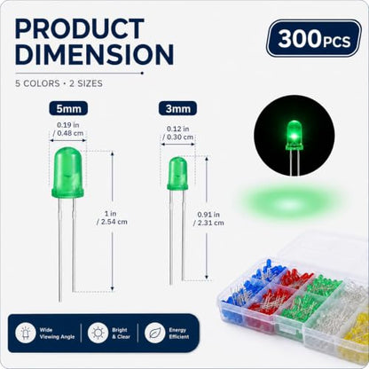 300 Pack Led Kit Dual-Size Bright Light Emitting Diodes