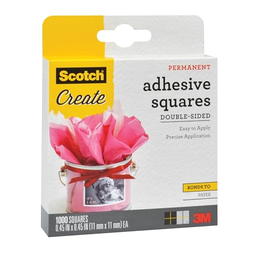 Scotch Adhesive Squares, Permanent Double-Sided Tape Squares for Crafting, Art, Gift Wrapping and More, .45 in x .45in., 1-Pack, 1000 Total - size: 1000 Count (Pack of 1)