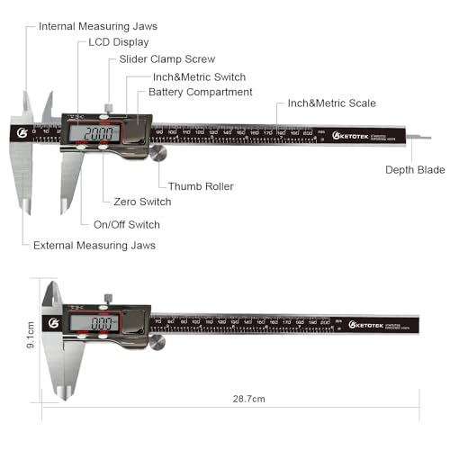 KETOTEK 8 Inch Digital Caliper Measuring Tool, Stainless Steel Micrometer - color: Black, size: 8 Inch