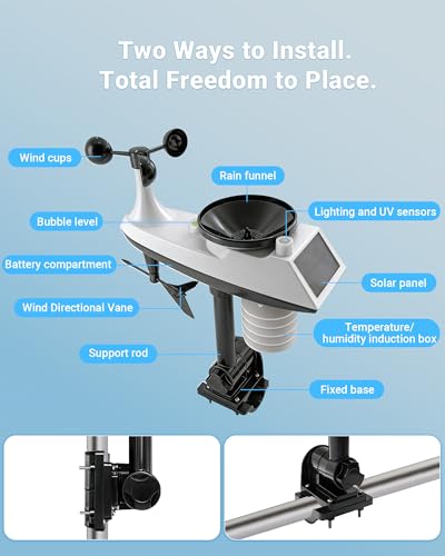 16-in-1 WiFi Weather Station with Air Quality Monitor, Large Color Display, APP Remote Control, Rain & Wind Sensor, UV & Light Intensity, Wireless for Home Garden Patio