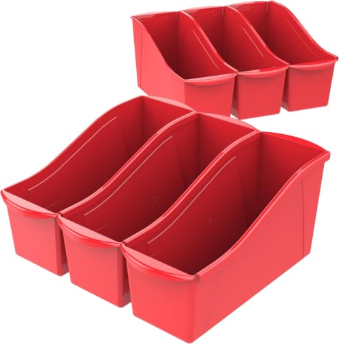 Storex Large Book Bin, 14.3 x 5.3 x 7 Inches, Red, Case of 6 (71116U06C), 14.3 x 5.3 x 7 Inches, 30-Pack - color: Red, size: 30-Pack