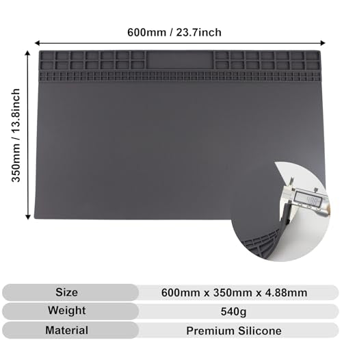 Extra Large Soldering Mat 23.7''x13.8'' Premium Silicone 932°F Heat Resistant Repair Mat Non-Slip Large Silicone Mat for Soldering Iron, DIY Projects, Electronics, Phone, Laptop Repair (Grey) - color: Grey