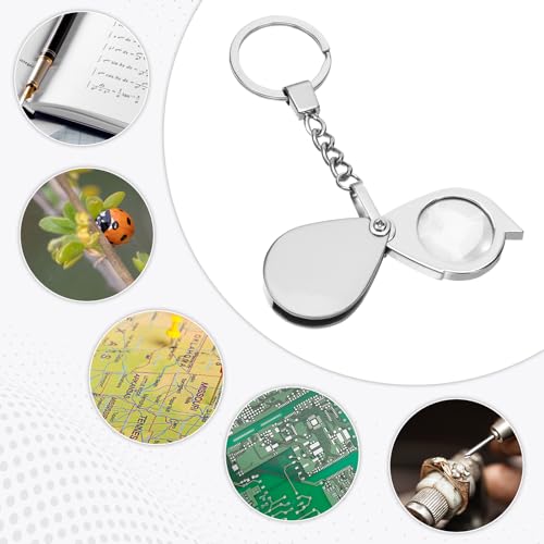 20X Mini Pocket Magnifying Glass, Small Jewelers Magnifier Silver Foldable Rotating Loupe Magnifier Keychain for Reading Newspaper, Book, Magazine, Hobby Jewelry, Gems, Diamonds