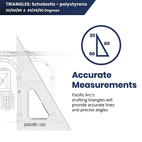 Pacific Arc's Scholastic Triangle - 6 inch - Clear - 30/60 Angle - Plain Edge - Polystyrene - Technical Drawing Tools, Drafting, Architect and Engineering - style: 6 inch, 30/60