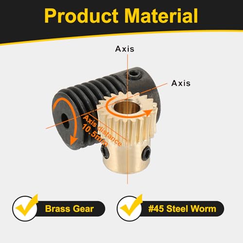 uxcell Worm Gear Set 20T 0.5 Module 20:1 Reduction Rate, Right Rotation Drive Gear Box Wheel Reduce Transmission Part (Brass Gear-5mm Bore, #45 Steel Rod 3mm Bore) - size: Gear-5mm, Rod-3mm Bore, style: 0.5M-20T
